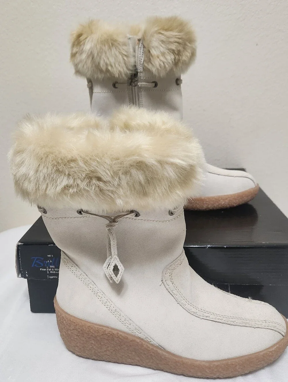 NEW Vtg Brilliant Suede Faux Fur Apres-Ski Boots 8.5 Ivory Polartec Thermolite